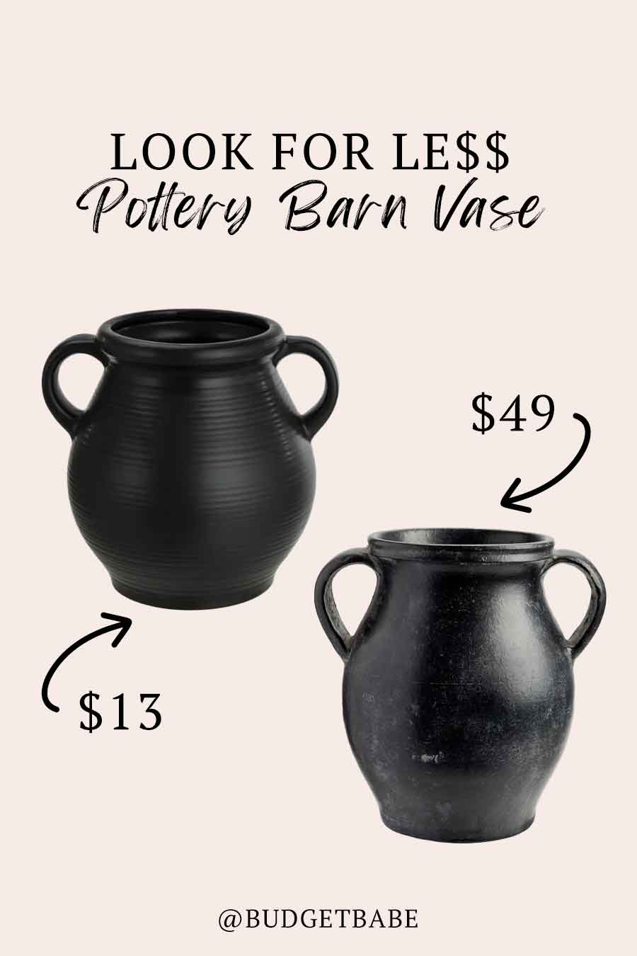 Pottery Barn black urn vase lookalike at Walmart