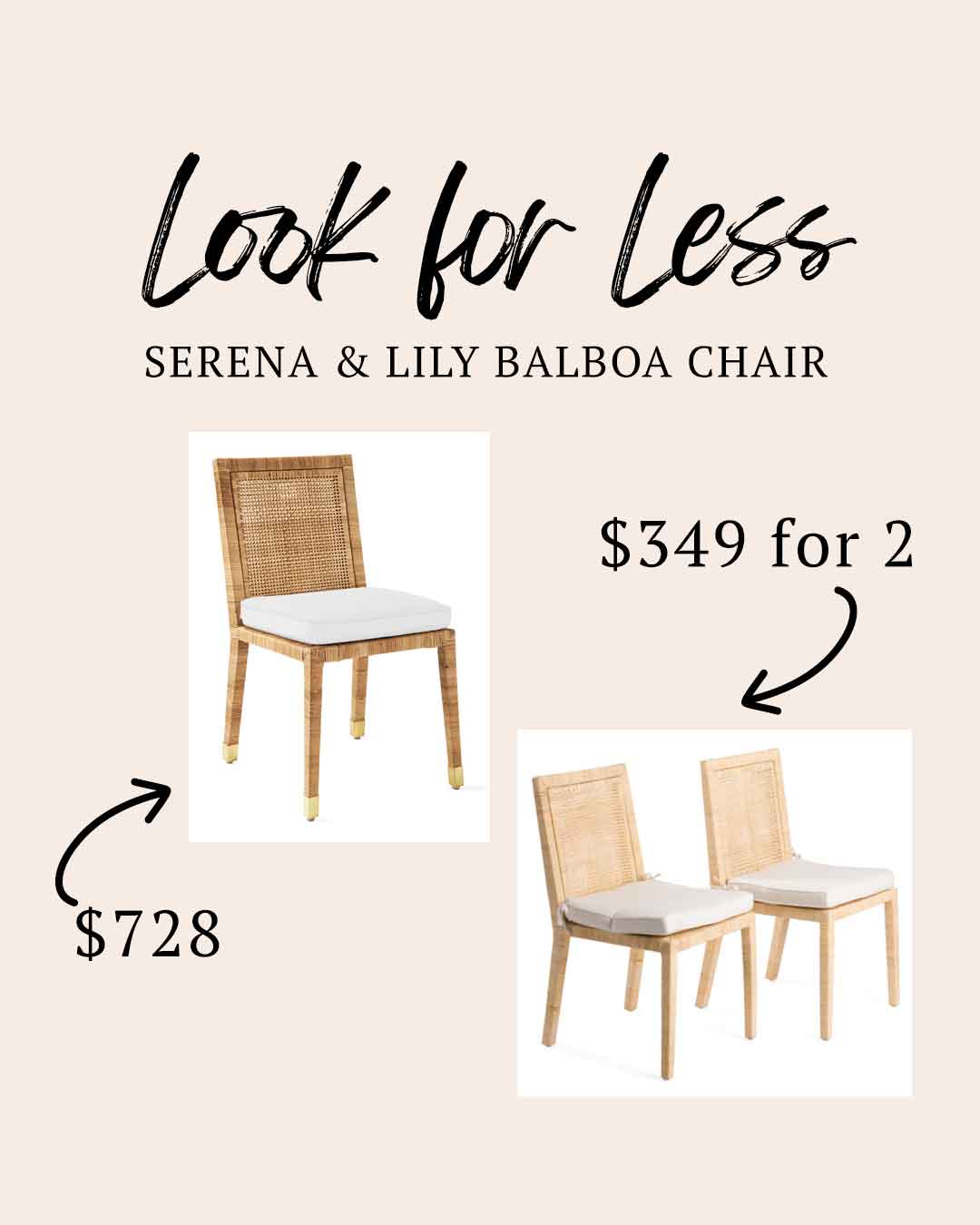 Serena & Lily Balboa woven rattan dining chair with cushion look for less at TJMAXX