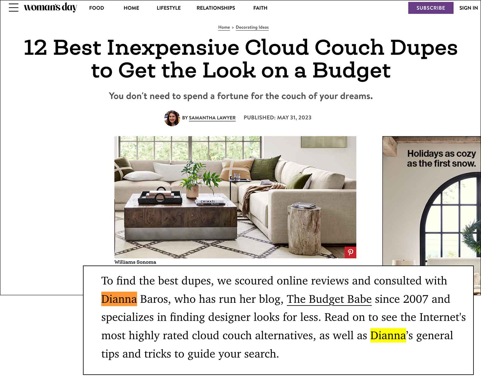 Woman's Day magazine rounds up the best Cloud Couch dupes.