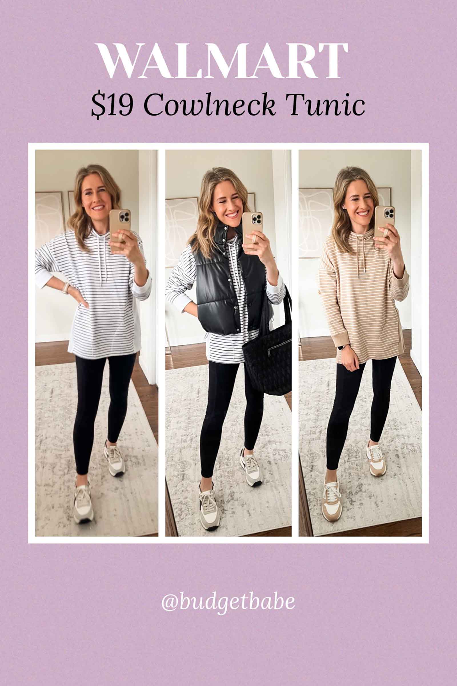 Time and Tru cowlneck tunic top at Walmart is perfect with leggings