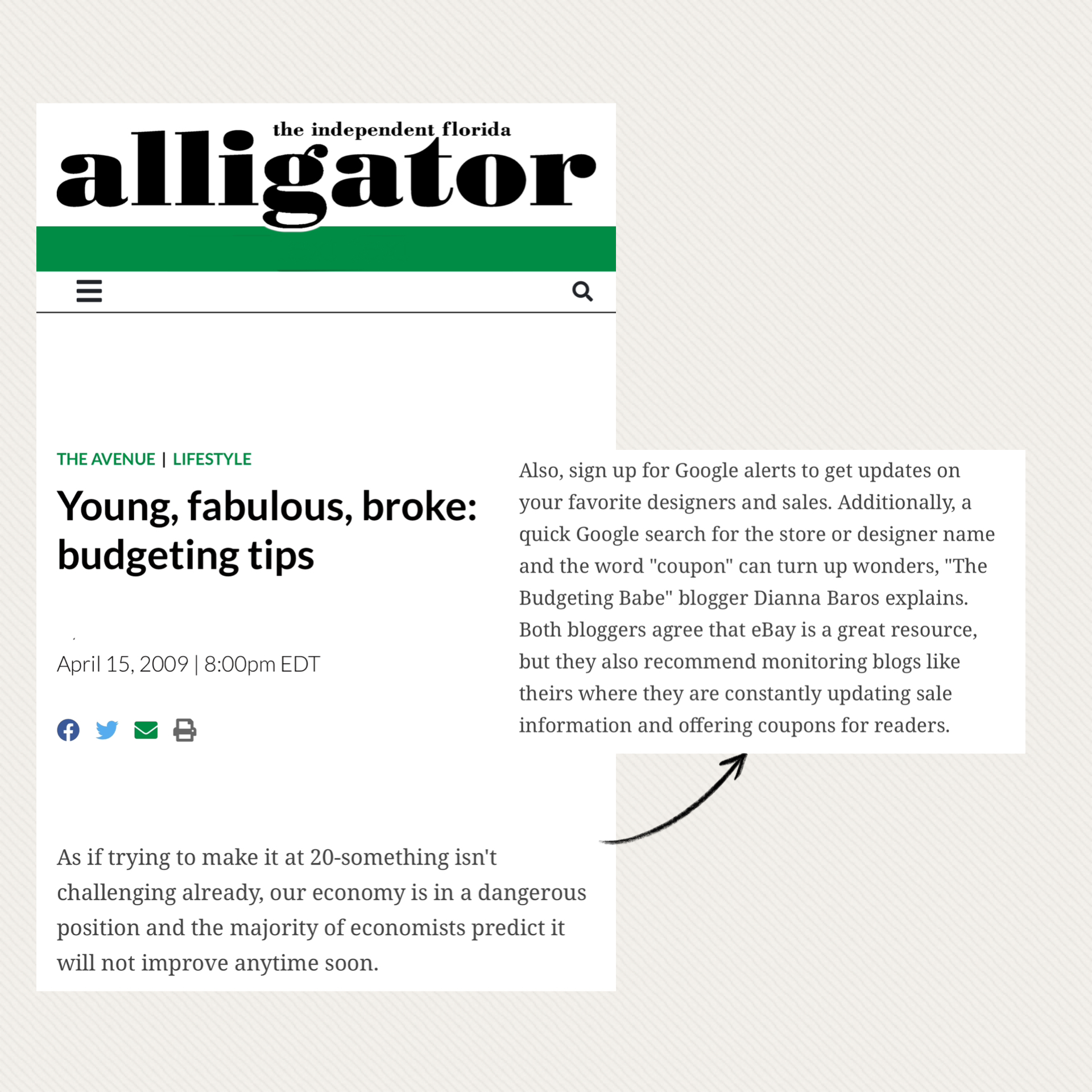 Press: The Budget Babe featured in The Alligator