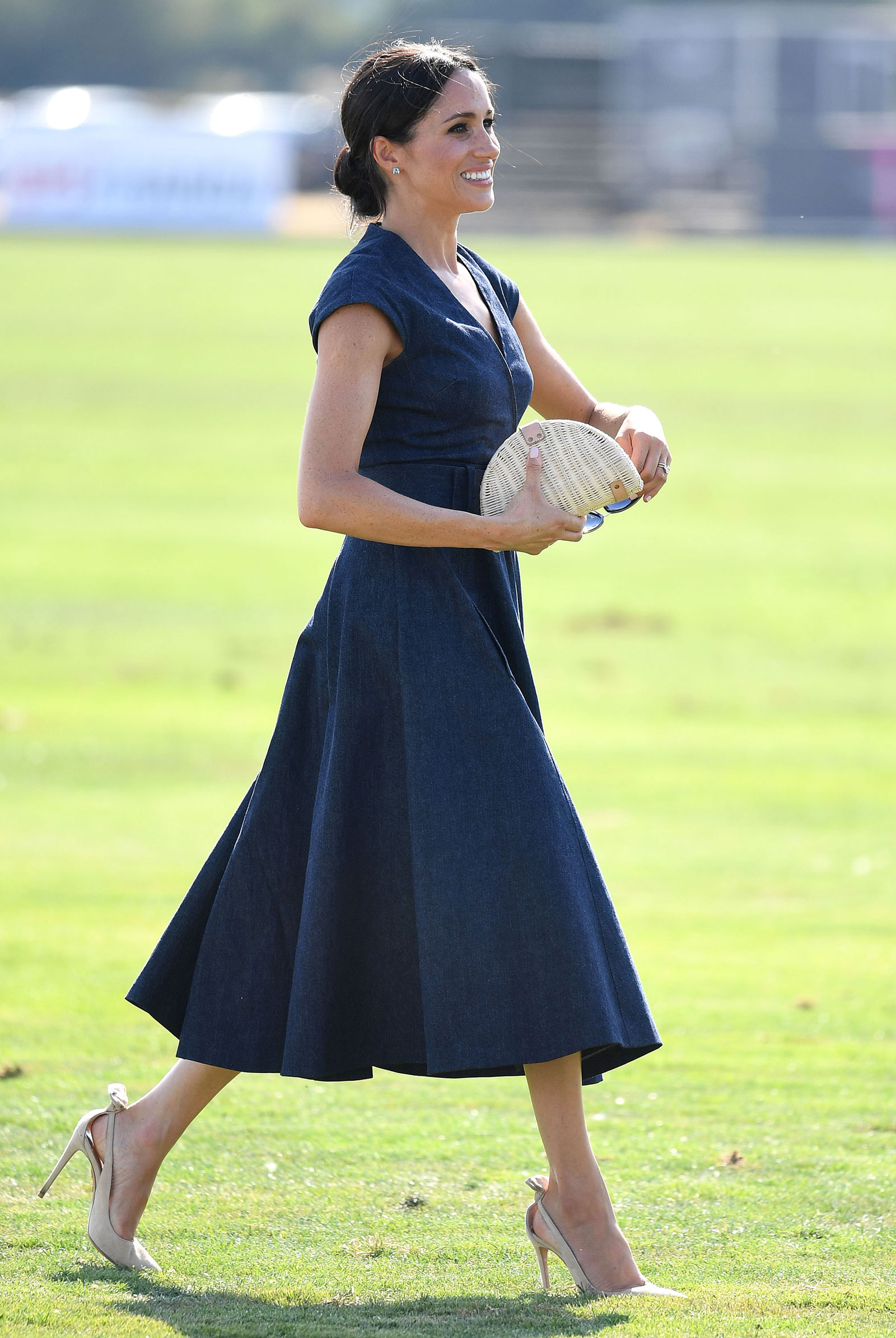 Meghan Markle's Denim Dress and Bow Suede Heels 