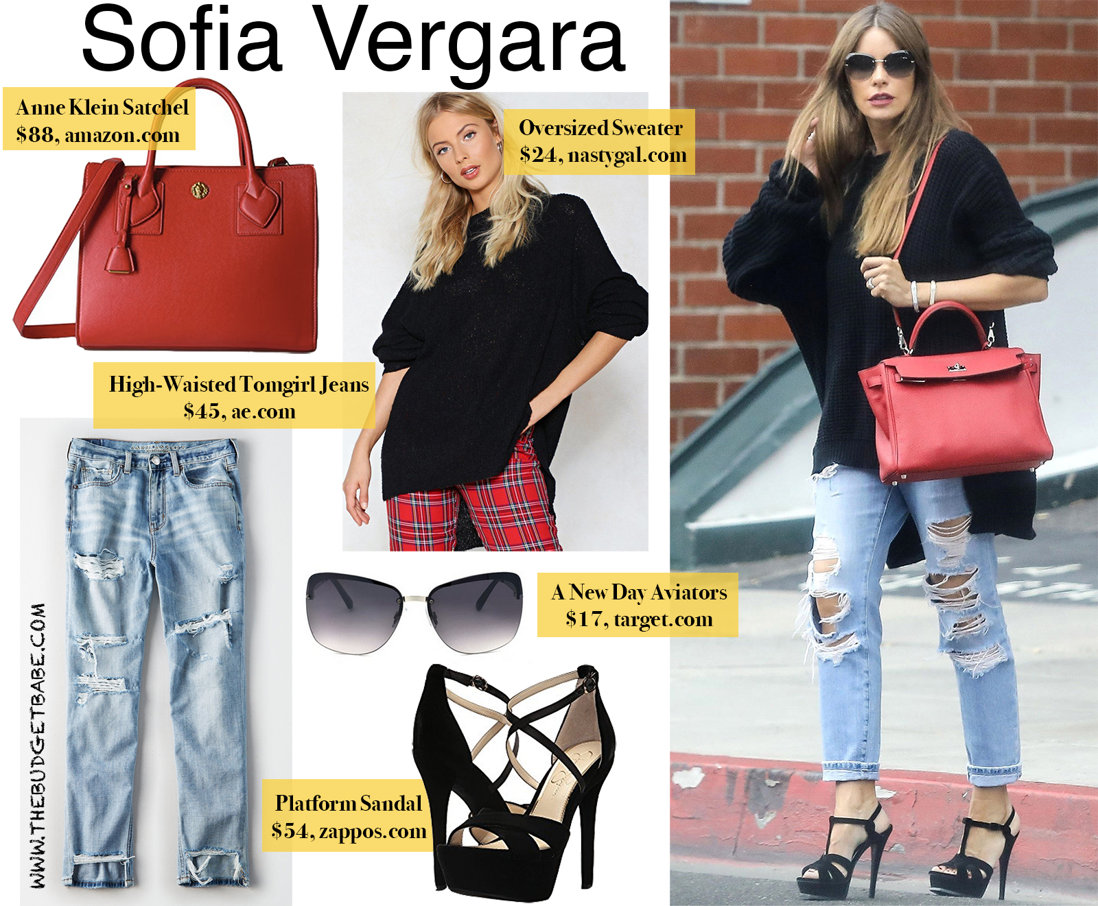 Sofia Vergara's Red Satchel & Stiletto Platform Sandal Look for Less