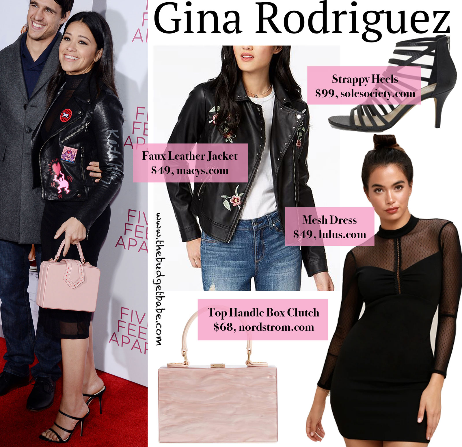 Gina Rodriguez Strappy Heels and Leather Embroidered Jacket