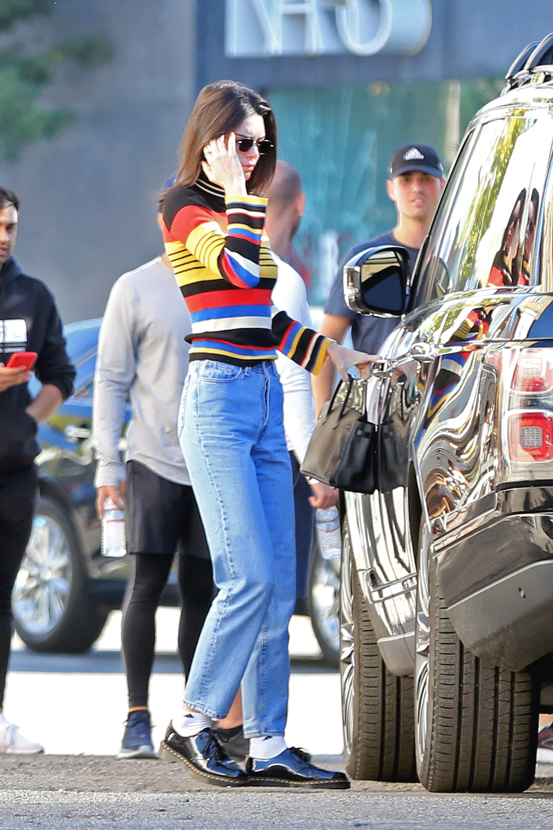 Kendall Jenner Striped Sweater and Loafers