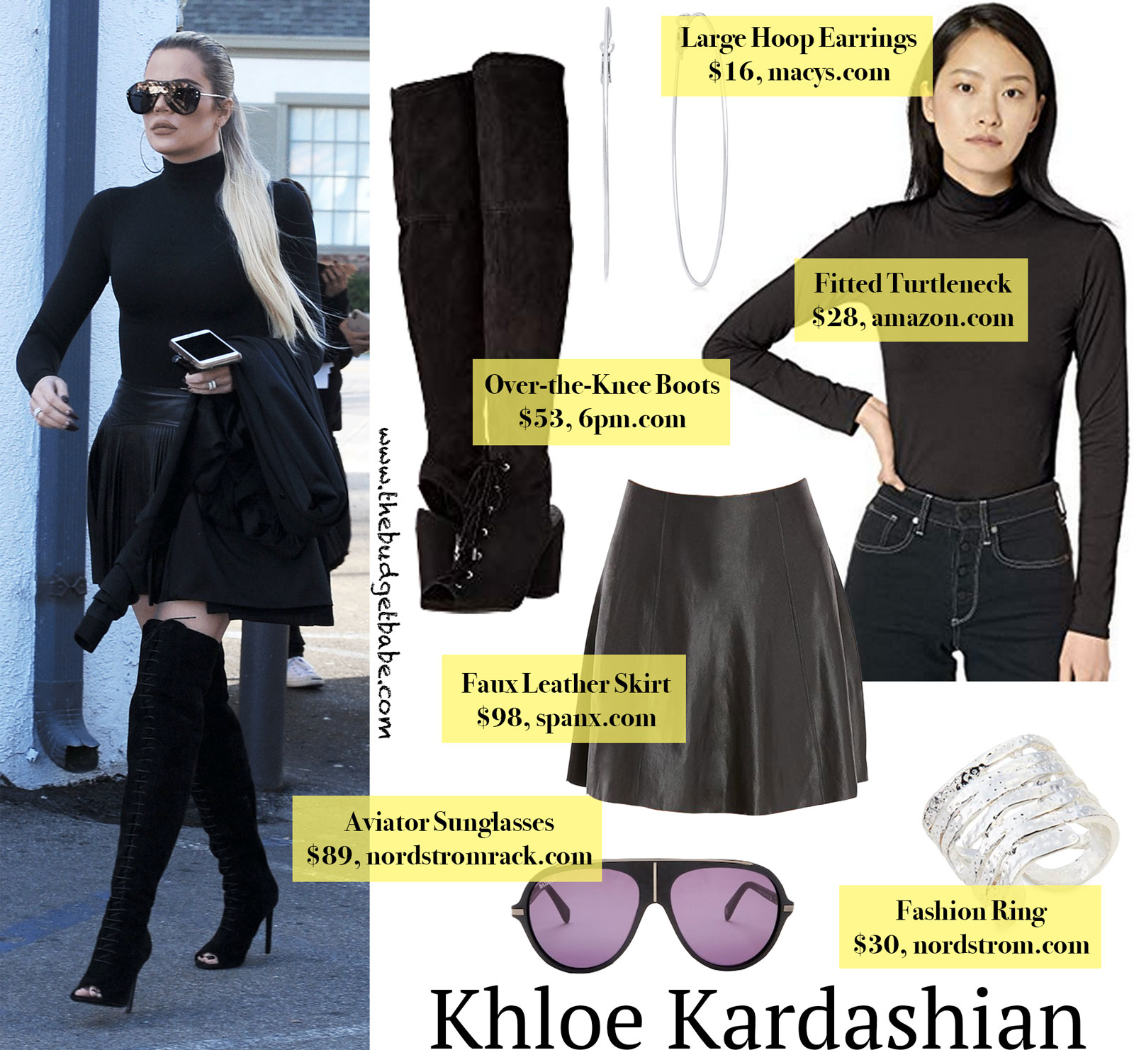Khloe Kardashian Thigh-High Boots and Leather Skirt Look for Less