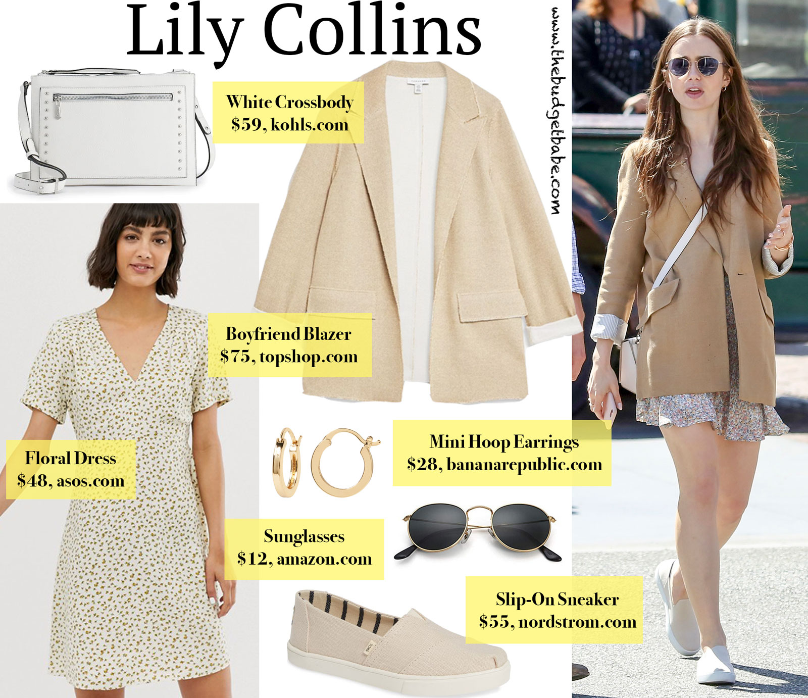 Lily Collins Boyfriend Blazer Floral Dress Look for Less