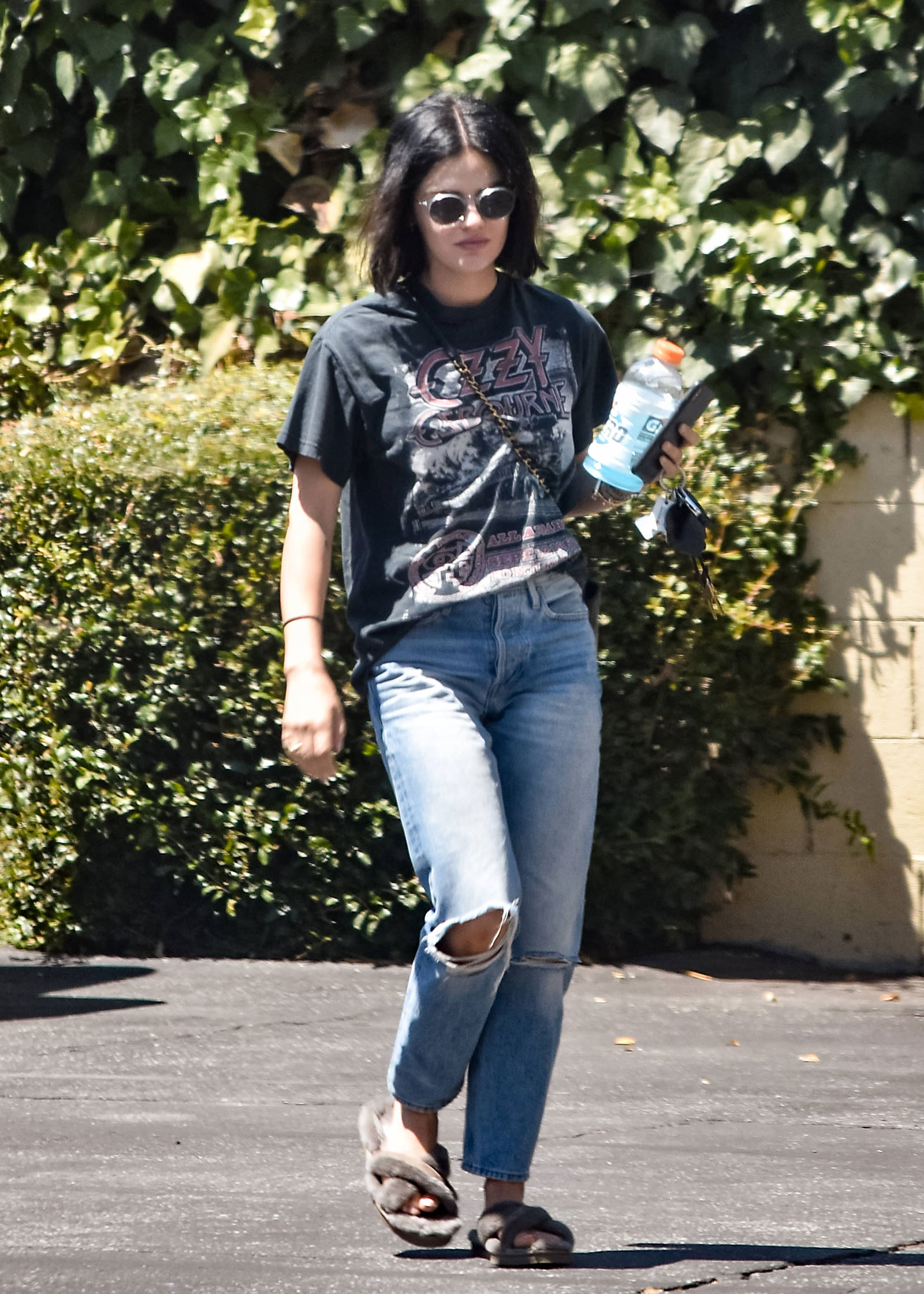 Lucy Hale Ozzy Tee and Fuzzy Slippers 
