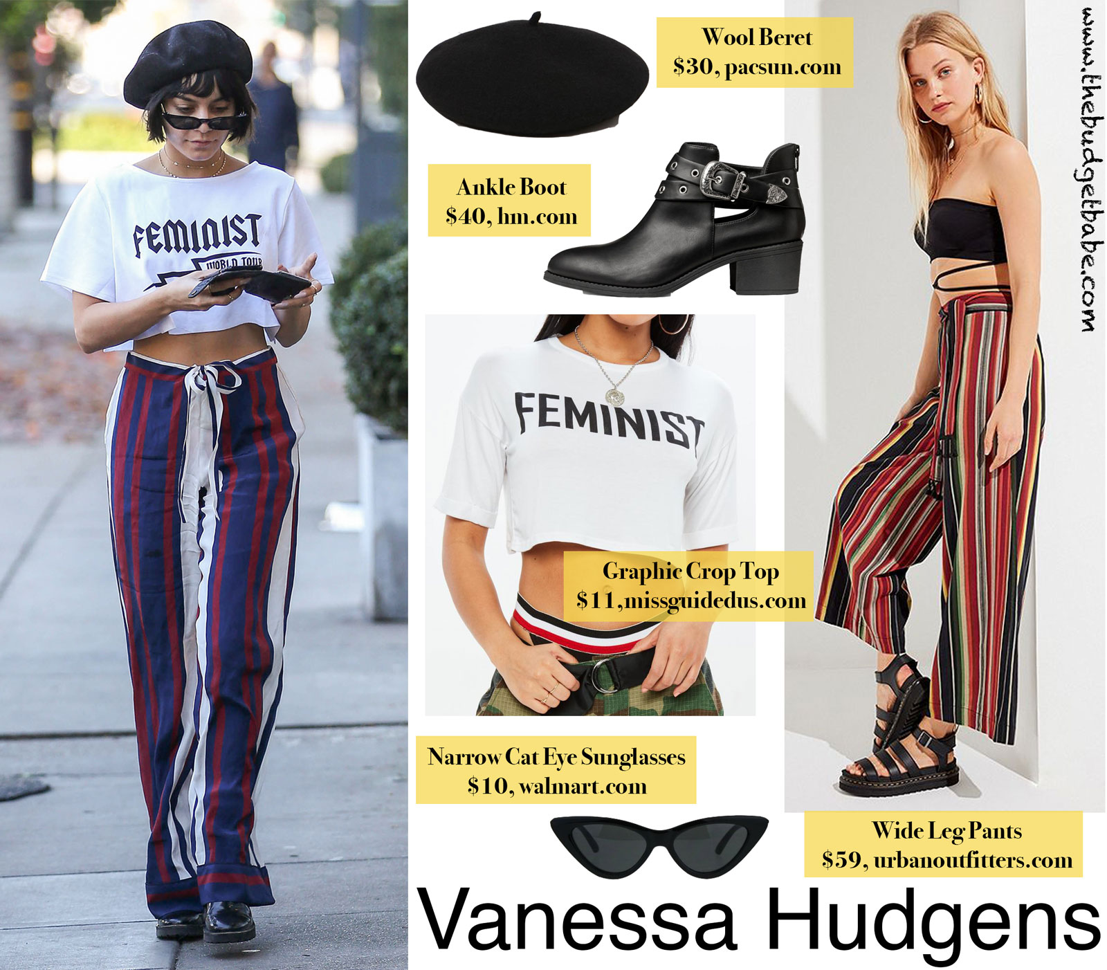 Vanessa Hudgens' Feminist Crop Top and Striped Pants Look for Less
